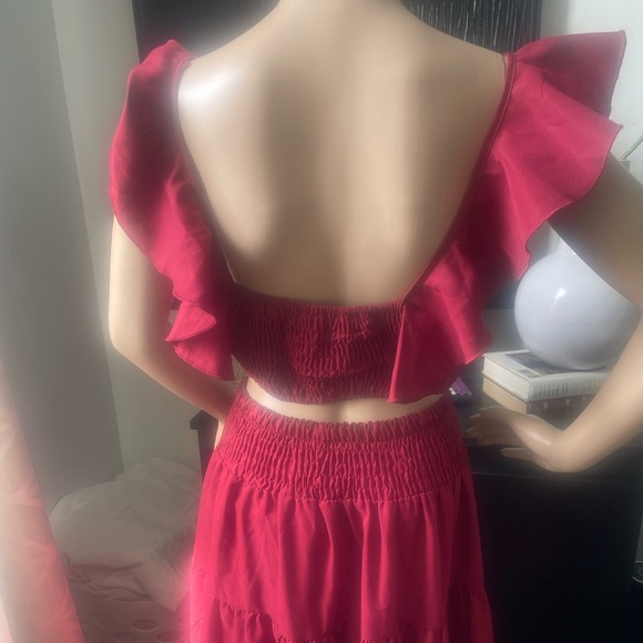 Two piece Red Smocked Tiered Maxi Skirt for Casual Wear size medium - Picture 6 of 9